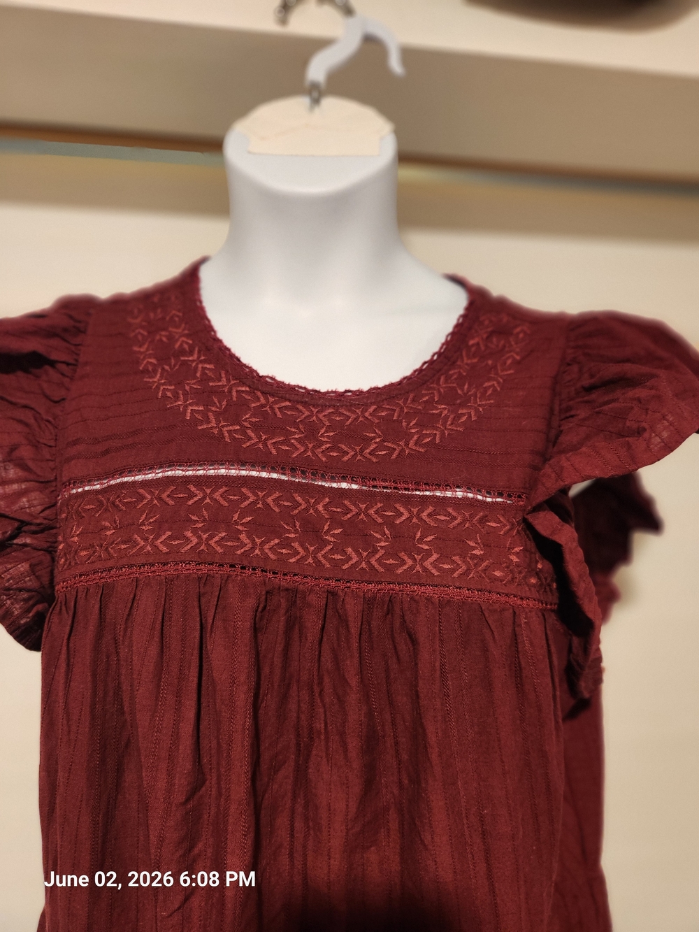Universal Thread Burgundy Tiered Maxi Dress with Ruffle Sleeves - Picture 2 of 6